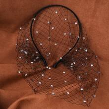 1pc Handmade Rhinestone Bridal Birdcage Veil With Hair Clip, Wedding Party Performance Headpiece Halloween Fall Clothes For Women - Black - View 4