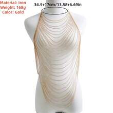 1pc Fashionable Multi-Layer Iron Alloy Body Chain, Suitable For Women's Daily Wear - Gold 27-layer Chain Multi-layer Body Chain - View 14