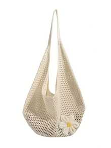 1pc Women's Lightweight Handbag, Crochet Woven Beach Tote Bag, Suitable For College Students, Study And Travel - Multicolor - View 8