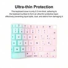 1pc Ultra-Thin Multi-Language Silicone Keyboard Cover, EU Layout, Fit For MacBook Air 13.3 Inch (2020, M1 Chip, Model A2337) With Touch ID, Berry Blue, Spanish/English/Ukrainian - Spanish - View 5
