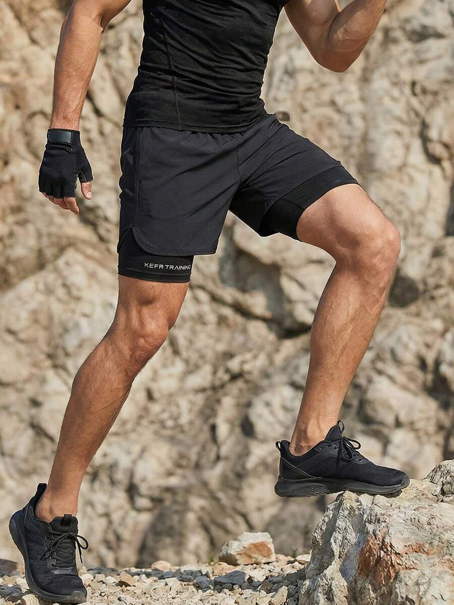 Men's Outdoor Sports Running Breathable Quick-Dry Printed Shorts, Suitable For Spring/Summer Outdoor Running And Fitness - Black - View 1