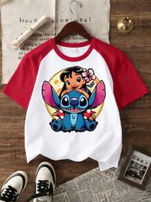 3-Piece Stitch And Lilo Printed Disney Girl Group Set Quick-Drying Short-Sleeved T-Shirt For Summer, Pure Cotton For Daily Outdoor Sports, Gift For Children - Nhiều màu - Xem 3