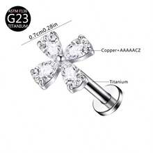 1 pieza Pendiente de titanio G23 con rosca interna, Pendiente, Cartílago, Trago, Hélice, Aro, Joyería corporal con decoración de diamante, 16G - Plateado - Ver 26