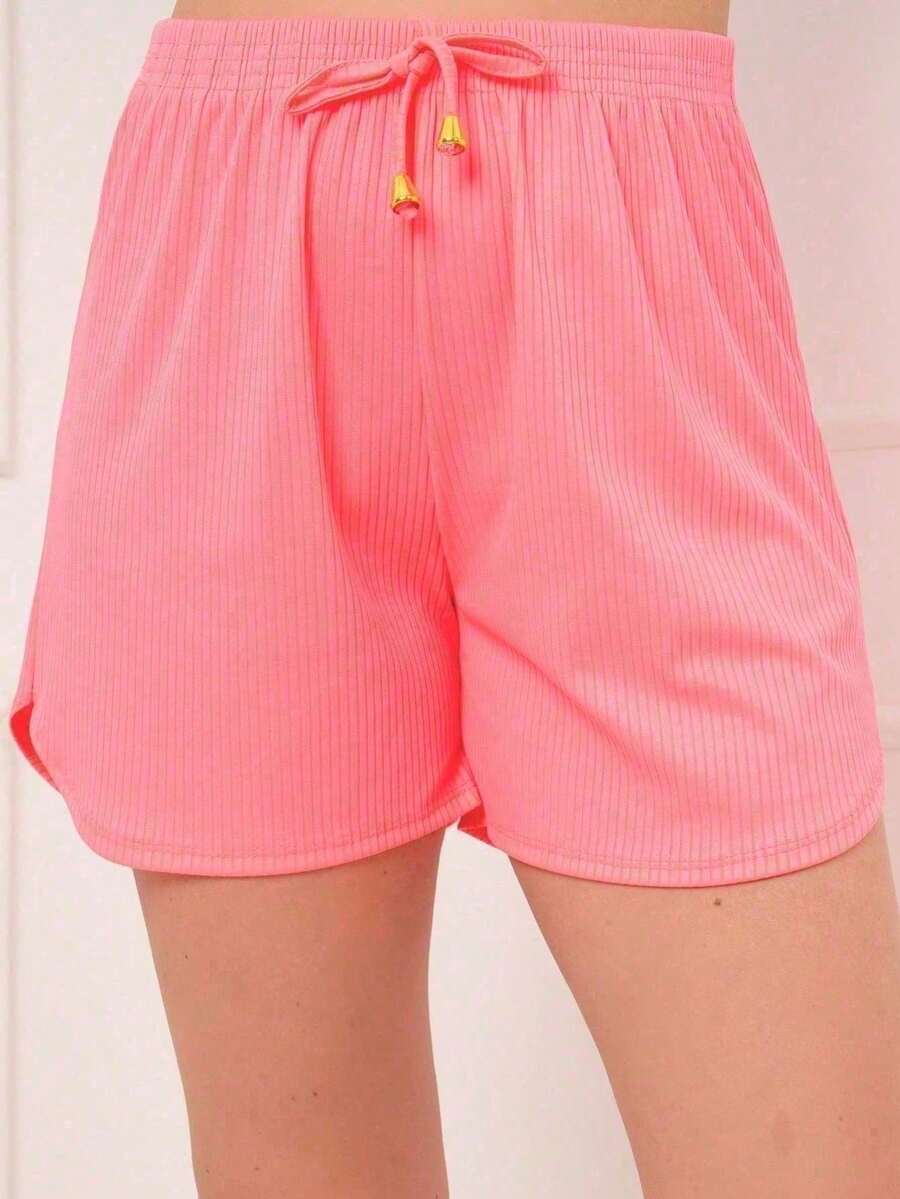 Ribbed Shorts, Light And Comfortable Look - 淺粉色 - 查看 1
