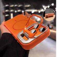 Ins High-Quality Matte Flip Cover Kickstand Phone Case Compatible With IPhone 17 Pro Max, Fit Compatible With Apple 16 Pro, New 15, 14, 13 Series, Magnetic AI Button, Anti-Fall Cover For Couples - Orange - View 1