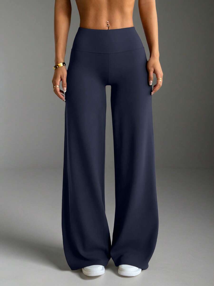 女士通勤运动优雅现代职场纯色修身喇叭裤 春季 - 寶藍色 - 查看 1