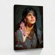 1pc Mexico Wall Art, Winter Wall Art, Christmas Decorations Wooden Framed Wall Art, Wrapped Canvas Vintage Prints Poster, Woman, Long Hair, Pink Scarf - Modern, Painting, Dark Colors, Contemplative Style, Birthday Party Decor, Decorative Wall Art for Living Room Bedroom Office, Hanging Hardware Included - Wrapped Framed Canvas, Vertical - Lienzo enmarcado - Ver 1