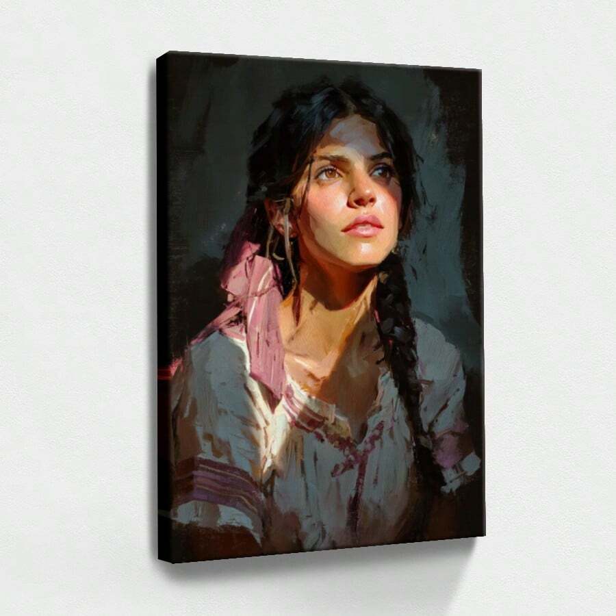 1pc Mexico Wall Art, Winter Wall Art, Christmas Decorations Wooden Framed Wall Art, Wrapped Canvas Vintage Prints Poster, Woman, Long Hair, Pink Scarf - Modern, Painting, Dark Colors, Contemplative Style, Birthday Party Decor, Decorative Wall Art for Living Room Bedroom Office, Hanging Hardware Included - Wrapped Framed Canvas, Vertical - Lienzo enmarcado - Ver 1