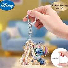 2D Printed 1pc Disney Stitch Acrylic Keychain, 26pcs English Alphabet, Featuring Stitch & Angel Cartoon Design, Cute Kawaii Bag Charm, Car Key Chain, Letter Spelling Pendant, Perfect Birthday Gift, Ideal For Disney Stitch Fans, Valentine's Day Gift, Ramadan Gift - Multicolor - View 3