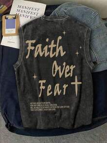 Faith Over Fear Printed  Men's Tank Top, 220g Heavyweight Pure Cotton Sleeveless Shirt, Soft And Comfortable Casual Lightweight Crew Neck Top Suitable For Daily Commuting, Gym Workouts, And Outdoor Activities In Spring And Summer. - Đen 5 - Xem 3