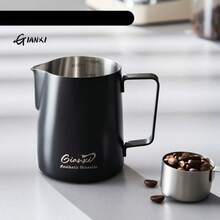 GIANXI Espumador Blanco de 600ML para Jarra de Leche Hogar y Cocina Jarra de Leche Portátil Tazas de Café de Acero Inoxidable Herramientas de Café yé - Negro 350ML - Ver 2