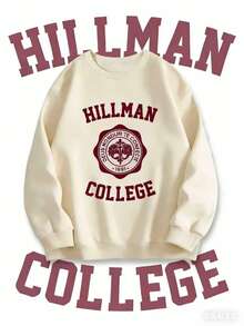 Hillman College Graphic Sweatshirt With College Emblem Printwinter Clothes For Women - Màu be - Xem 1