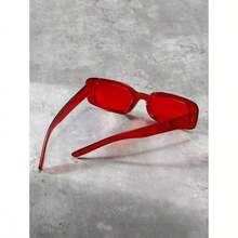1pc Unisex Fashionable Y2K Style Square Frame Glasses, Versatile For Beach, Photography, Daily Wear - Red - View 3