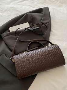 Woven Texture Vintage Design Casual Chic New Clasp Closure Casual Women Shoulder Handbag - Coffee - View 9