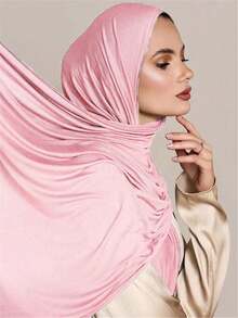 1pc Women Plus Size Knitted Headscarf, Soft Shawl Scarf, Casual Solid Color Headband, Robe Accessory, Women Veil - Pink - View 1