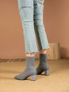 Women's Fabric Ankle Boots, Stylish Ankle Boots, Mid-Heel Square-Toe Boots, Suitable For Everyday Wear. - Grey - View 4