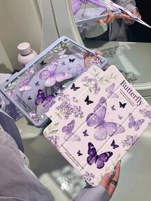A Delicate & Cute Cartoon Butterfly Flower & Mother Pattern Double-Sided Acrylic Transparent Crystal Back Cover, Shock-Proof, Suitable For IPad 7th, 8th, 10th Gen (10.2"), Built-In Pencil Slot, Sleep/Wake Function, Ideal Christmas & New Year Gift - Multicolor - View 4