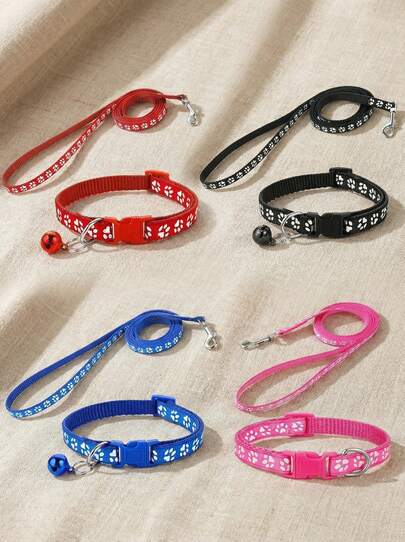 PETSIN Adorable juego de collar y correa de 1 pieza para gato con dije de patita adorable - Collar ajustable para gatitos, collar suave para mascotas para perros y gatos pequeños - Opciones de color rosa y azul, accesorios livianos para mascotas, perfectos para gatitos y cachorros, equipo de moda para mascotas, correa de nailon duradera con hebilla de metal, suministros para mascotas con diseño de huella de pata