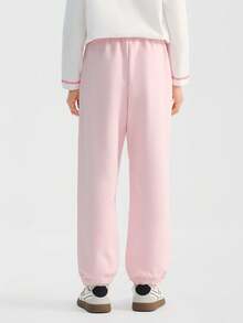 Balabala 男女通用针织裤，腰部可调节，面料柔软舒适，日常休闲下装 - 白紅色 - 查看 3