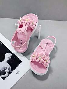 可爱水钻蝴蝶结露趾凉鞋，透气舒适，适合女孩海滩度假 - 粉色 - 查看 8