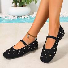 2026 Hollow Rivet Round Toe Flat Fashion Versatile French Retro Ballet Shoes, Warm Shoes - Black - View 6