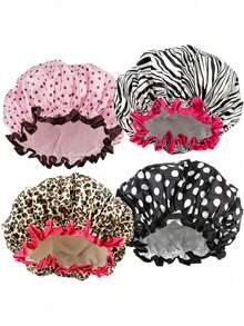 4 Pieces Shower Cap For Women, Elastic And Reusable, Hair Bath Caps, Double Waterproof Layers Bathing Hat Sleep Bonnet - Reusable Shower Caps, Waterproof Shower Cap, Hair Protection Shower Cap, Silk Shower Cap, Keeps Hair Dry, Good For Showering, Cute Shower Caps, Hair Mask Cap, Bath Time Essential, Shower Head, Travel Essential, Hats For Women, Hair Accerssories, Large Shower Cap - 彩色 - 查看 16