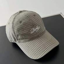 Couple's Simple Letter Embroidery Soft Top Retro Plaid Brimmed Cap, Thin Long Brim Sun Protection 5-Panel Hat, Streetwear Flat Brim Snapback Cap, Checkered Baseball Cap, Unisex American British College Style Sports Sun Hat, Spring/Summer - College Style - View 13