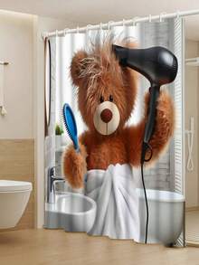 4件套时尚毛绒熊浴帘套装,包含防滑地毯、马桶垫、浴室垫、不透明浴帘和12个耐用挂钩,高品质浴室装饰配件,适合所有家具风格。 - 彩色 - 查看 9