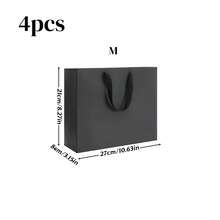 4个黑色礼品袋，带结实手柄 - 多种尺寸可选，大小尺寸组合，适用于礼品包装、糖果、购物等场合，适合婚礼、生日派对、母亲节、商务、精品店、派对回礼等。