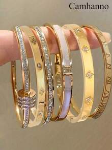 Camhanno 6/1件套优雅不锈钢手链 - 饰以时尚图案细节，适合日常通勤，增添时尚魅力，可轻松搭配正装或休闲装；在派对聚会中吸引眼球，在庆祝场合打造耀眼光彩；这款绝佳的情人节礼物可以提升女性魅力，让您在约会中更具吸引力。 - 彩色 - 查看 7