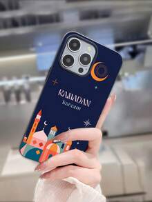 Ramadan Celebration Star & Moon Castle Phone Case, 2D Printed Pattern, Classic Middle Eastern Gentleman Tie Design, Suitable As Birthday/Holiday Gift For Friends, Family, Couples, Oneself. Black Matte Soft Silicone Case, Dust-Proof, Waterproof, Compatible With IPhone 17/16/15/14/13/12/11/Pro/ProMax/X/XR/XS/XSMAX/7/8/PLUS/Air/Se2/3 - Black - View 4
