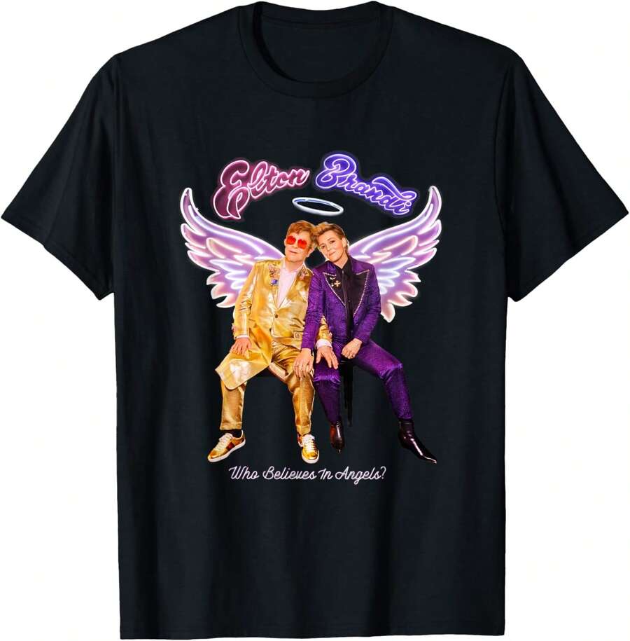 Official Eltona John Who Believes In Angels T-Shirt - Black - View 1