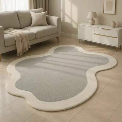 1 pieza Alfombra con borde redondo asimétrico, alfombra decorativa, decoración de dormitorio, alfombra pequeña, alfombra, decoración del hogar, alfombra para sala de estar, alfombra pequeña para sala de estar, alfombra para dormitorio, decoración del hogar para sala de estar, alfombra para exteriores, alfombra lavable