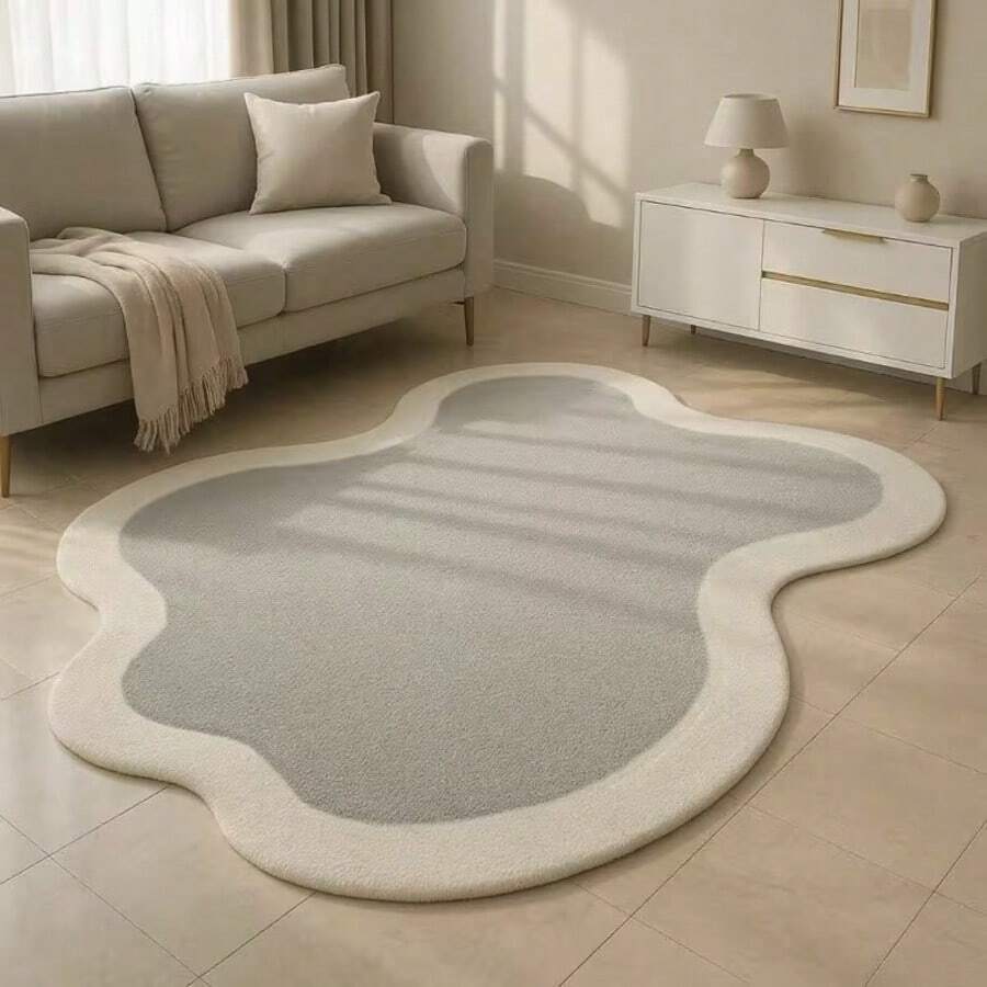 1 pieza Alfombra con borde redondo asimétrico, alfombra decorativa, decoración de dormitorio, alfombra pequeña, alfombra, decoración del hogar, alfombra para sala de estar, alfombra pequeña para sala de estar, alfombra para dormitorio, decoración del hogar para sala de estar, alfombra para exteriores, alfombra lavable - Multicolor - Ver 1