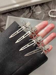 6个/2个 2.04英寸/5.2厘米 银色可爱金属蝴蝶结无缝发夹，侧刘海发夹，简约优雅公主风，适合女性日常发型、化妆、通勤、度假、上学、派对、节日礼物 - 銀色 - 查看 6