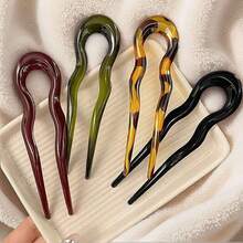 French Twist Spin Hair Forks, U-Shaped Wavy Hair Clips, Suitable For Spiral Buns, Tortoiseshell, Fashionable Flexible Women Hair Accessories, Hair Styling Pins, Head Accessories - 彩色 - 查看 2