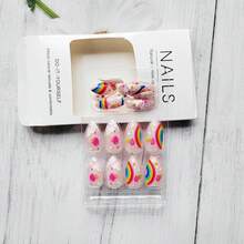 Almond Press On Nails Medium Fake Nails With White Clouds Designs Stick On Nails Color Bubble Fake Nails Full Cover Acrylic Rainbow False Nails Oval Glue On Nails For Women And Girls Date Night 24Pcs - Màu 15 - Xem 6