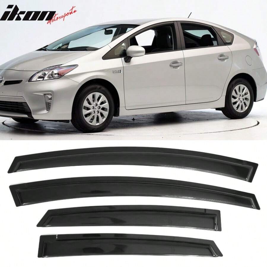 4pcs IKON Motorsports Window Visors Fit For 2010-2015 Toyotas' Prius Smoke Slim Tape-On Rain Guards Valentine Gift - Smoke/Tinted - View 1
