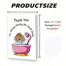 1pc Dog Grooming Thank You Card With Envelope, Pet Groomer Appreciation Greeting Card, Cute Dog Bath Illustration, Holiday Gratitude Notecard For Dog Salon, Major Material: Paper - Multicolor - View 2