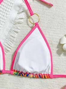 Conjunto de ropa de playa con estampado floral casual, con cordón y nudo en la espalda, adecuado para vacaciones de verano, escenario y concierto - Multicolor - Ver 8