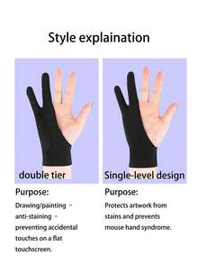 Painting Anti-Fouling, Anti-Wear, Anti-Sweat, Anti-Dirty Sketch Oil Painting Two Fingers Art Electronic Digital Tablet Screen Hand Painting Gloves - Black - View 3