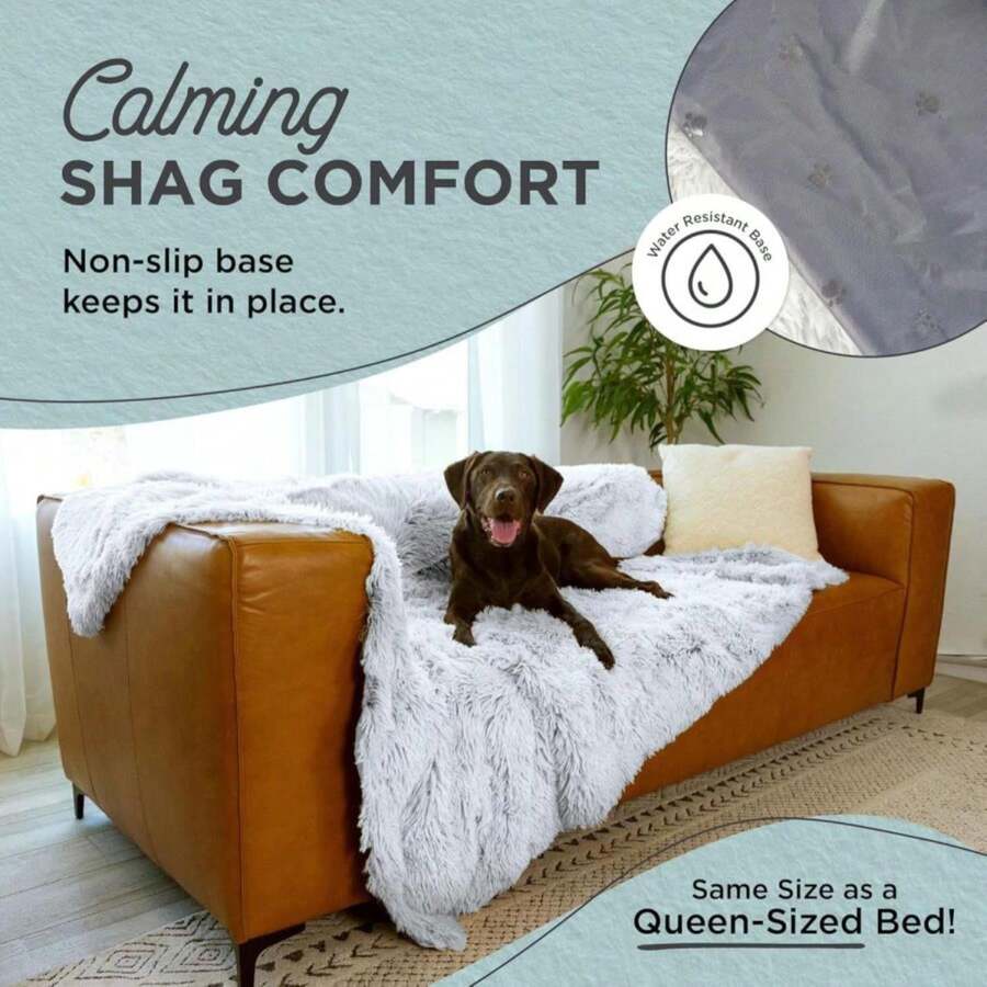 Best Friends By Sheri Calming Shag Cat And Dog Blanket With Non-Skid, Water Resistant Base, Machine Washable, Frost Gray, 60" X 80" - MàuC - Xem 1