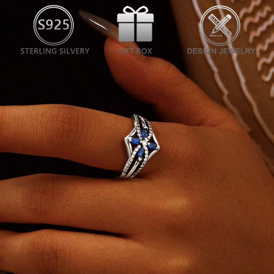 1 pieza Anillo ajustable de plata de ley 925 con diseño geométrico único y vintage con circonita cúbica, adecuado para uso diario, fiestas, festivales y cumpleaños - Plata antigua - Ver 1