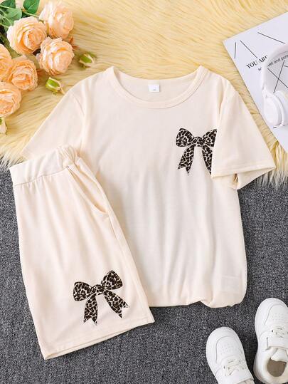 2pcs/Set Girls' Butterfly Print Short Sleeve Top And Shorts Sports Suit, Casual Holiday Outfit, 7-11 Years