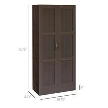 Storage Cabinet W/ Storage Shelves, Pantry Cupboard Cabinet - Coffee - View 3