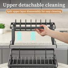 New 2-Tier Dish Drying Rack For Kitchen Counter With Cup Holders, Large-Capacity Storage For Bowls, Plates & Pots, Durable And Sturdy Plate Drying System – Valentine's Gift - 黑色 - 查看 6