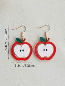 1对可爱双层苹果亚克力吊坠耳环，适合女性、音乐节和节日派对佩戴