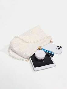 1pc Women's New Fashion Sequin Elegant Shoulder Bag, Pearl Decor Shoulder Bag, Lace Flower Evening Bag, Chain Bag, Coin Purse, Wallet, Suitable For Daily, Party, Travel, Ideal Gift - Multicolor - View 12