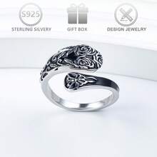 1pc 925 Sterling Silver Vintage Unique Rose Flower & Butterfly Design Spoon Ring For Women, Suitable For Daily, Vacation Wear, Holiday Gift - Antique Silver - View 6