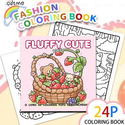 GDTME 《可爱毛茸茸插画：成人减压涂色书》——一本以小熊的快乐生活、草莓元素和温馨场景为主题的成人涂色书。是情人节、女友节和开学季的理想礼物。